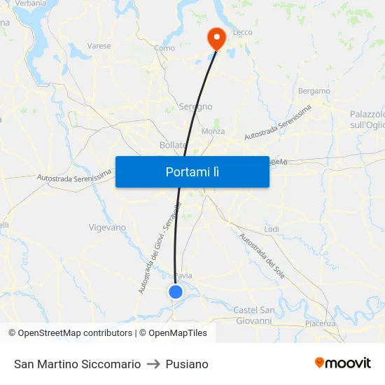 San Martino Siccomario to Pusiano map
