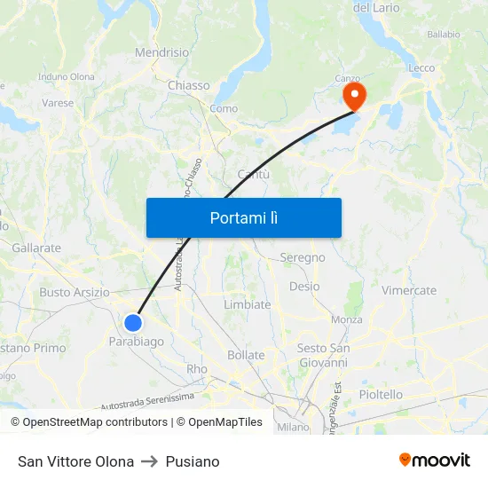 San Vittore Olona to Pusiano map