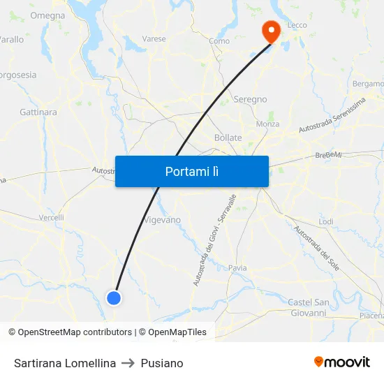 Sartirana Lomellina to Pusiano map