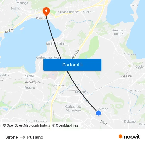 Sirone to Pusiano map