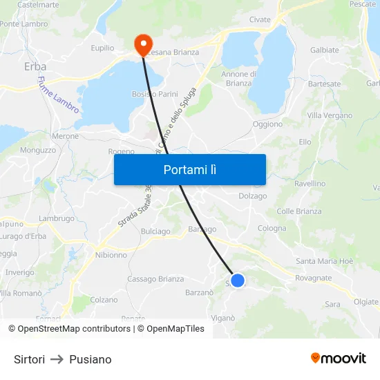 Sirtori to Pusiano map