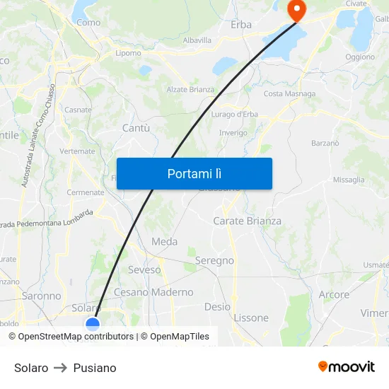 Solaro to Pusiano map
