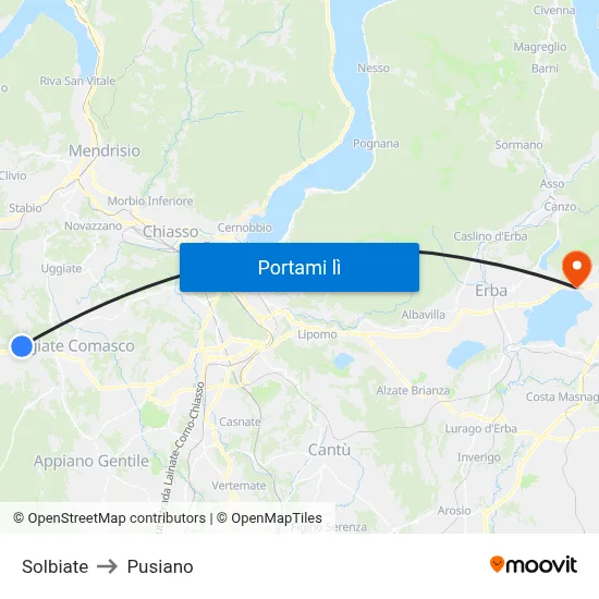 Solbiate to Pusiano map