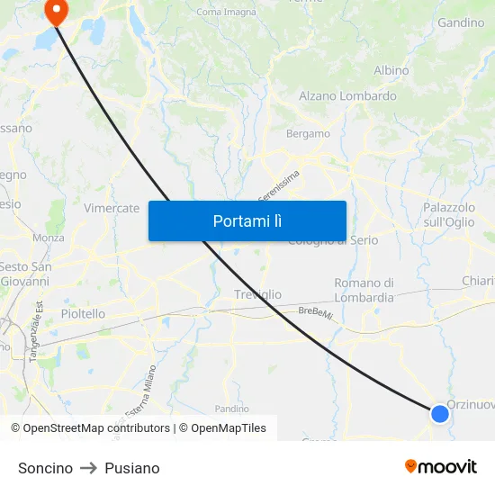Soncino to Pusiano map