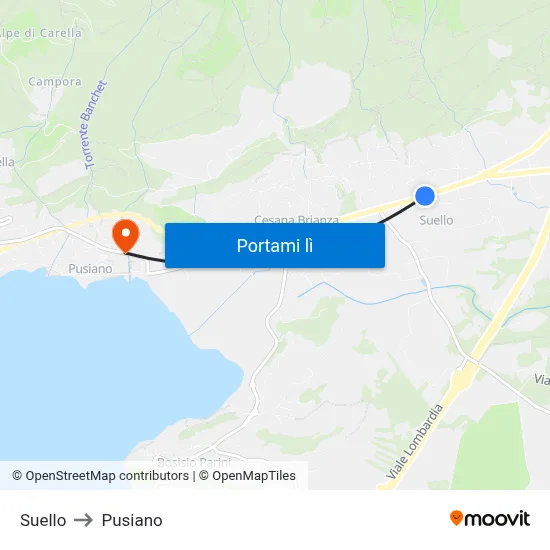 Suello to Pusiano map