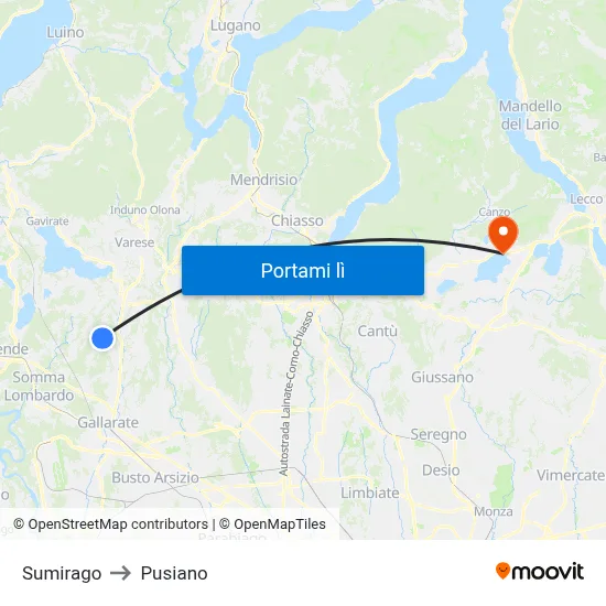 Sumirago to Pusiano map