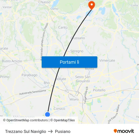 Trezzano Sul Naviglio to Pusiano map