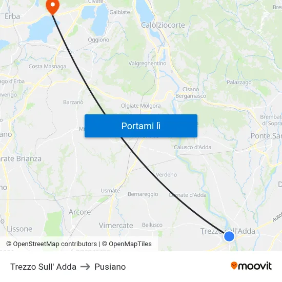 Trezzo Sull' Adda to Pusiano map
