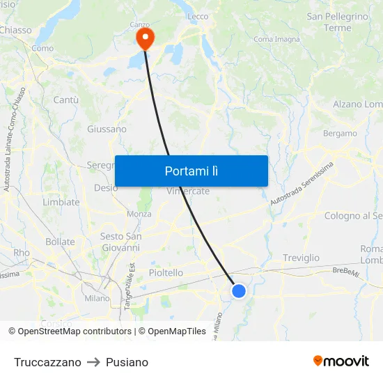 Truccazzano to Pusiano map