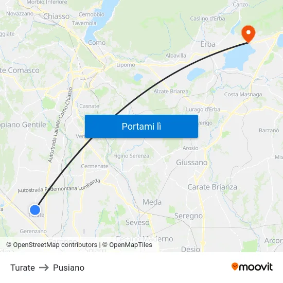 Turate to Pusiano map