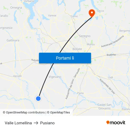 Valle Lomellina to Pusiano map