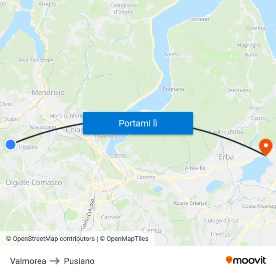 Valmorea to Pusiano map