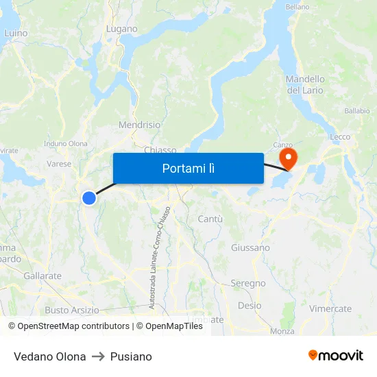 Vedano Olona to Pusiano map