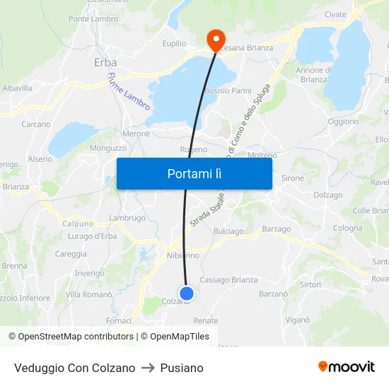 Veduggio Con Colzano to Pusiano map