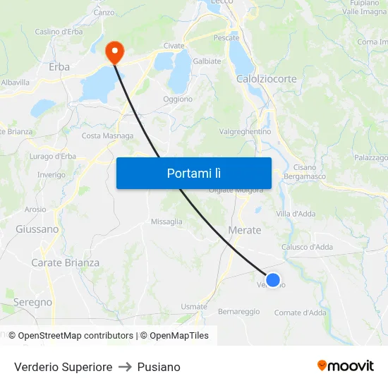 Verderio Superiore to Pusiano map