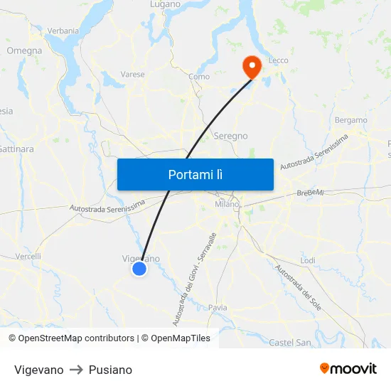 Vigevano to Pusiano map