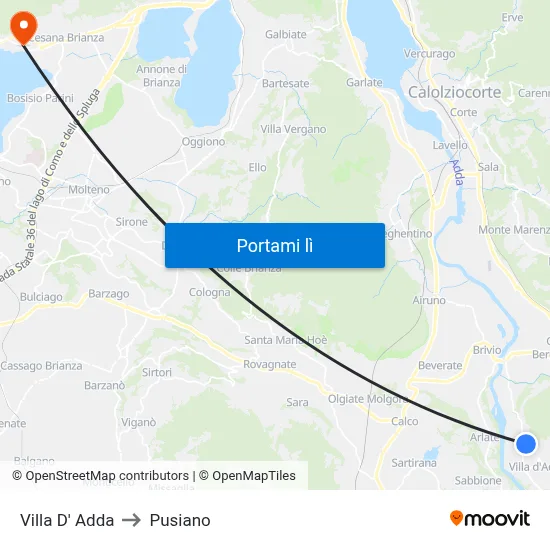 Villa D' Adda to Pusiano map