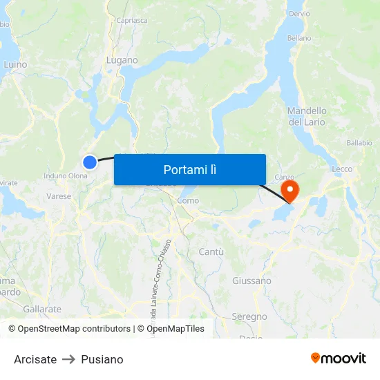 Arcisate to Pusiano map