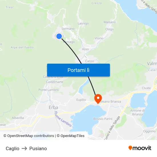 Caglio to Pusiano map