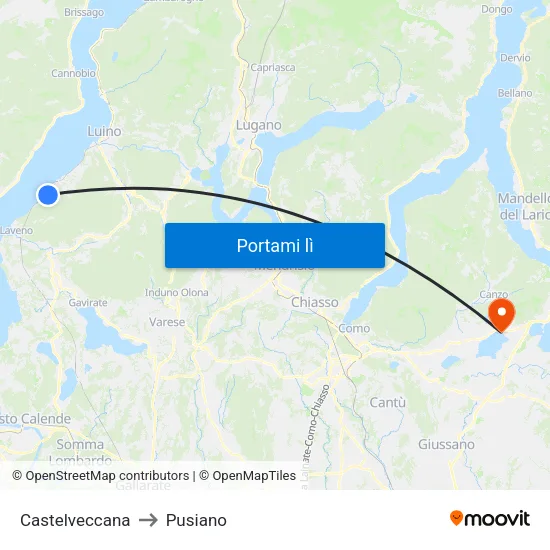 Castelveccana to Pusiano map