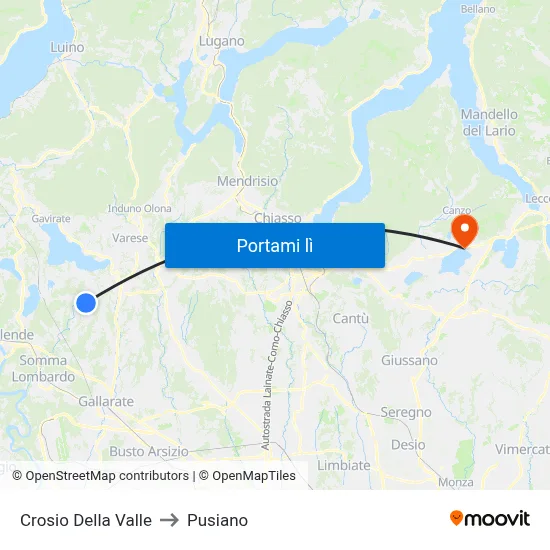 Crosio Della Valle to Pusiano map