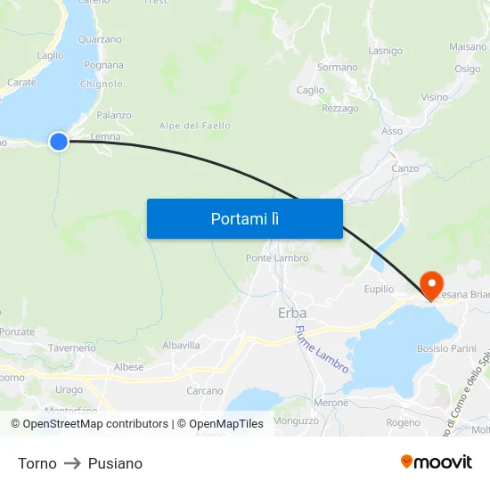 Torno to Pusiano map