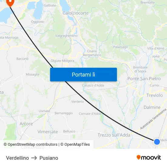 Verdellino to Pusiano map
