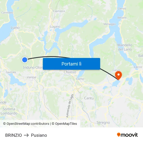 BRINZIO to Pusiano map