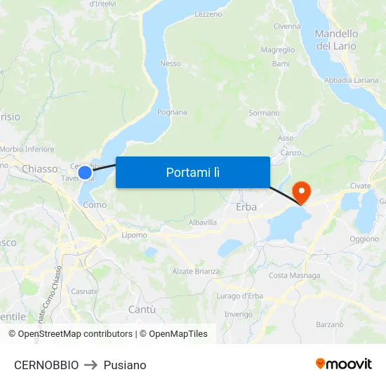 CERNOBBIO to Pusiano map