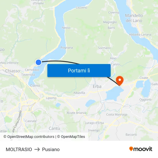 MOLTRASIO to Pusiano map