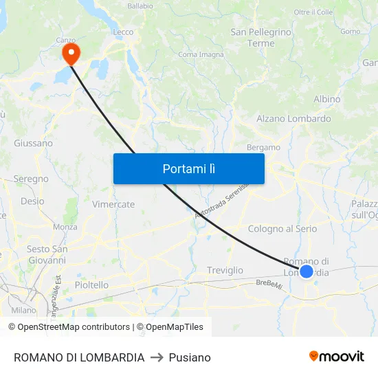 ROMANO DI LOMBARDIA to Pusiano map