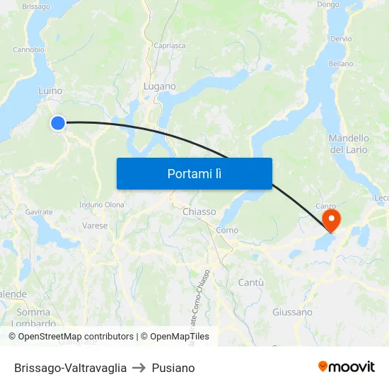 Brissago-Valtravaglia to Pusiano map
