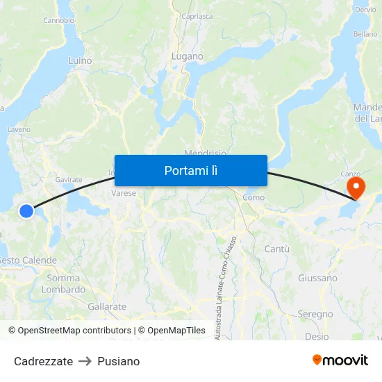 Cadrezzate to Pusiano map