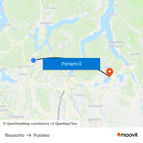 Bisuschio to Pusiano map