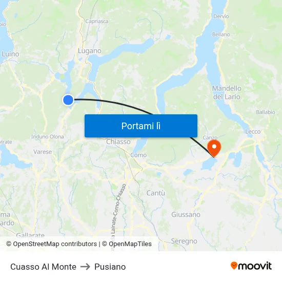 Cuasso Al Monte to Pusiano map