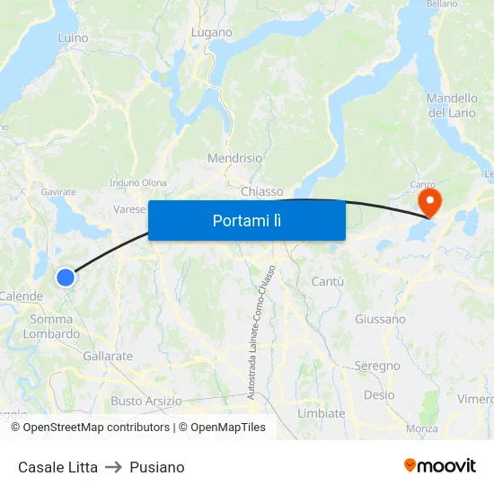 Casale Litta to Pusiano map