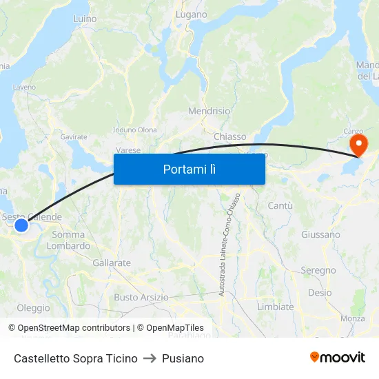 Castelletto Sopra Ticino to Pusiano map