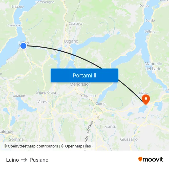 Luino to Pusiano map