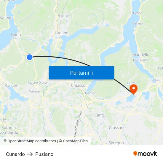 Cunardo to Pusiano map