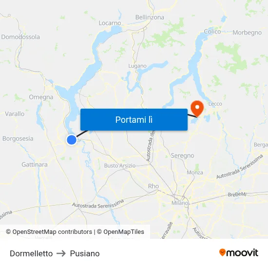 Dormelletto to Pusiano map