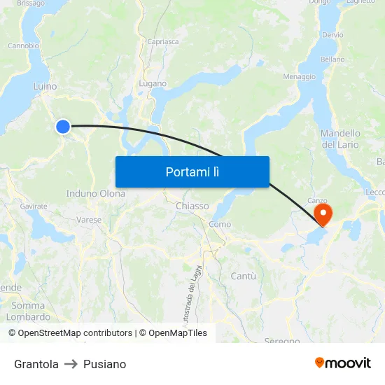 Grantola to Pusiano map