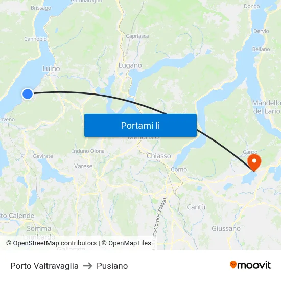 Porto Valtravaglia to Pusiano map