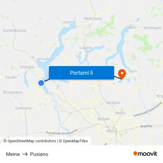 Meina to Pusiano map