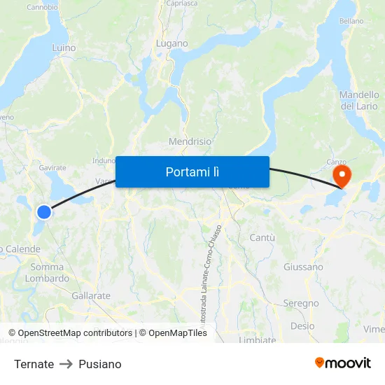 Ternate to Pusiano map