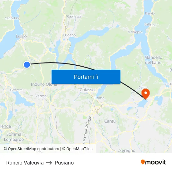 Rancio Valcuvia to Pusiano map