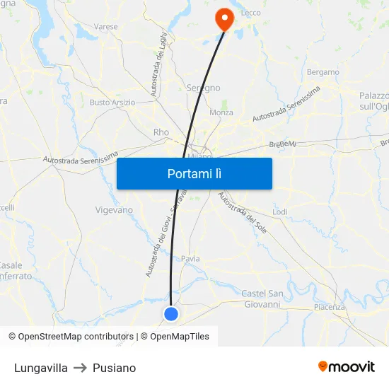 Lungavilla to Pusiano map