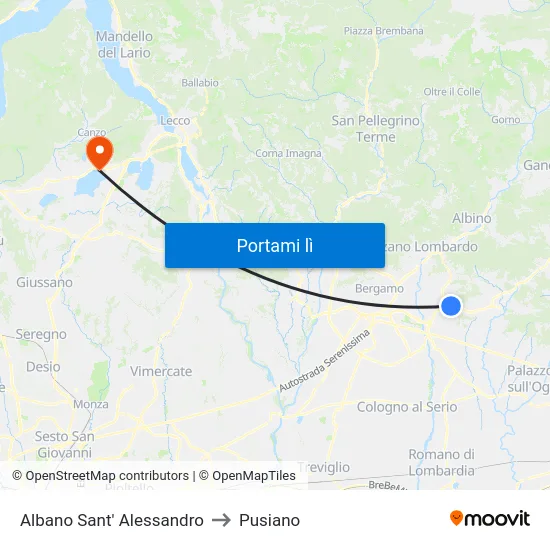 Albano Sant' Alessandro to Pusiano map