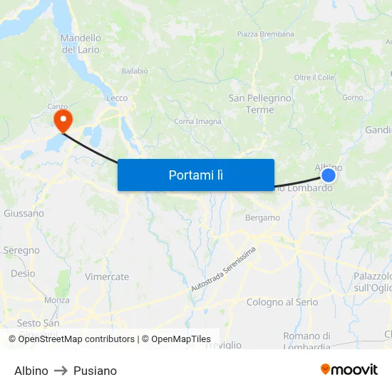 Albino to Pusiano map