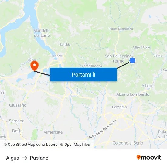 Algua to Pusiano map