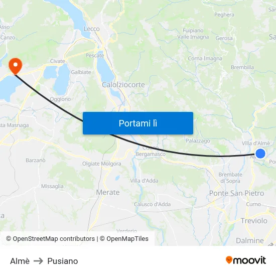 Almè to Pusiano map